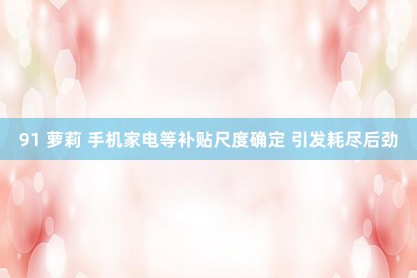 91 萝莉 手机家电等补贴尺度确定 引发耗尽后劲