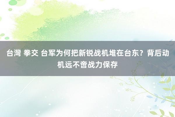 台灣 拳交 台军为何把新锐战机堆在台东？背后动机远不啻战力保存